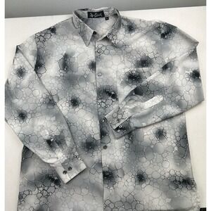 Vintage Alan Stuart Shirt Men's Large 90s Geometric Long Sleeve Button‎ Up Gray